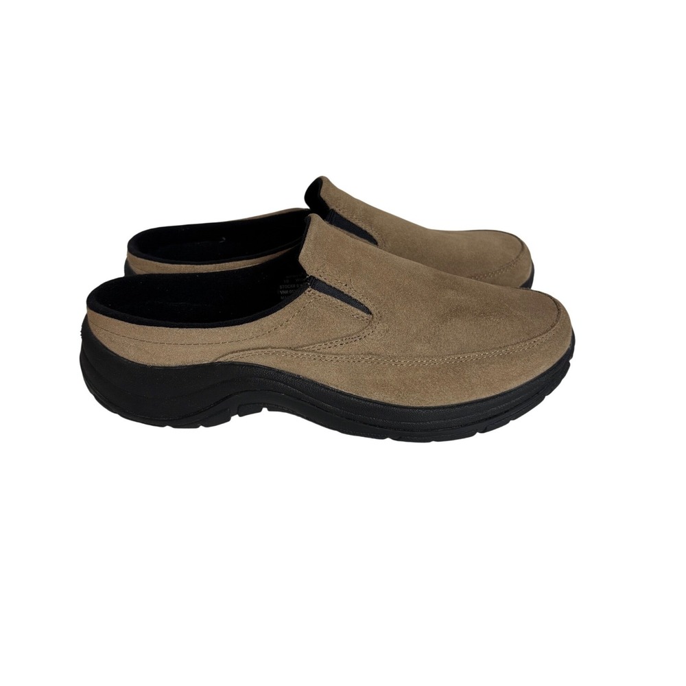 LL Bean Comfort Mules Womens 10 Wide Tan Suede Slip On Clogs Shoes VJ31 06